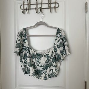Green Floral Crop Top